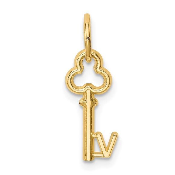 14k Yellow Gold, Hannah Collection, Mini Initial V Shamrock Key Charm - Picture 1 of 5